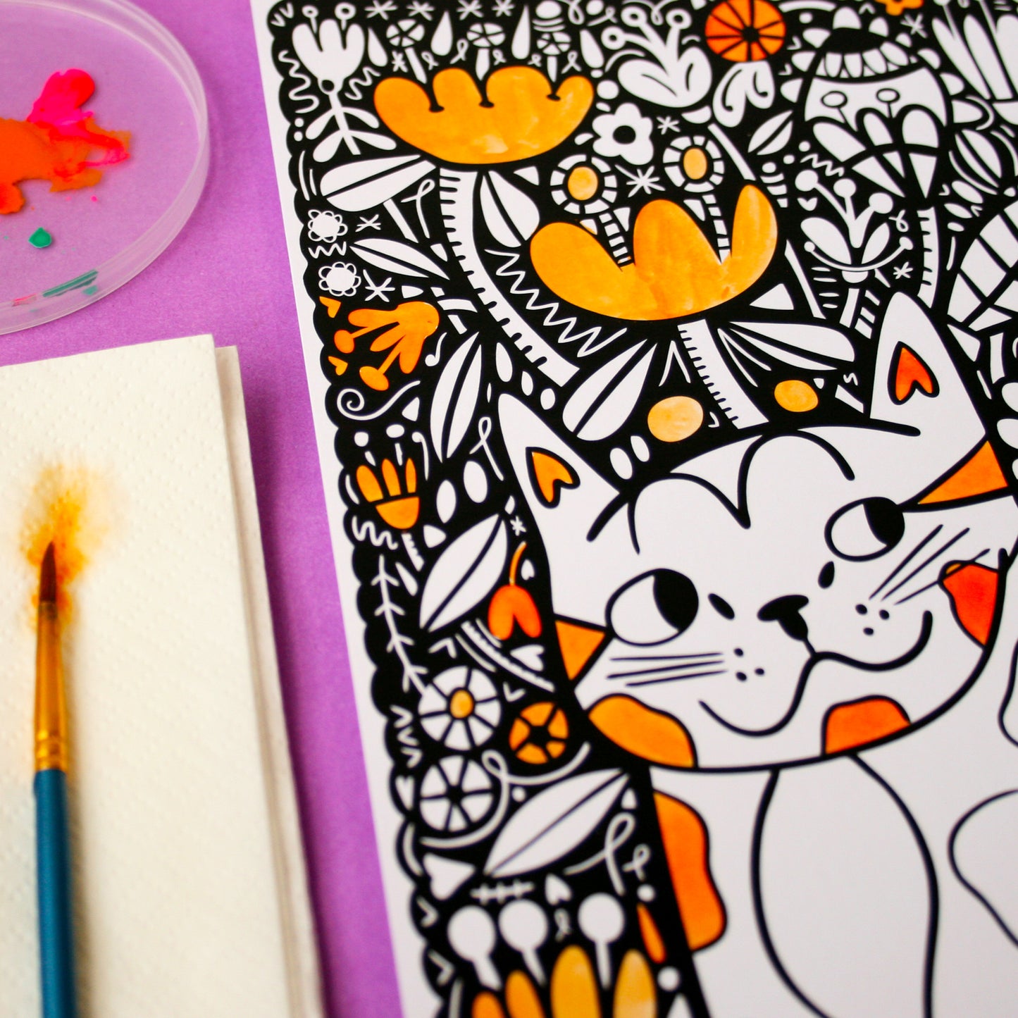 A4 Print - Cat And Flowers