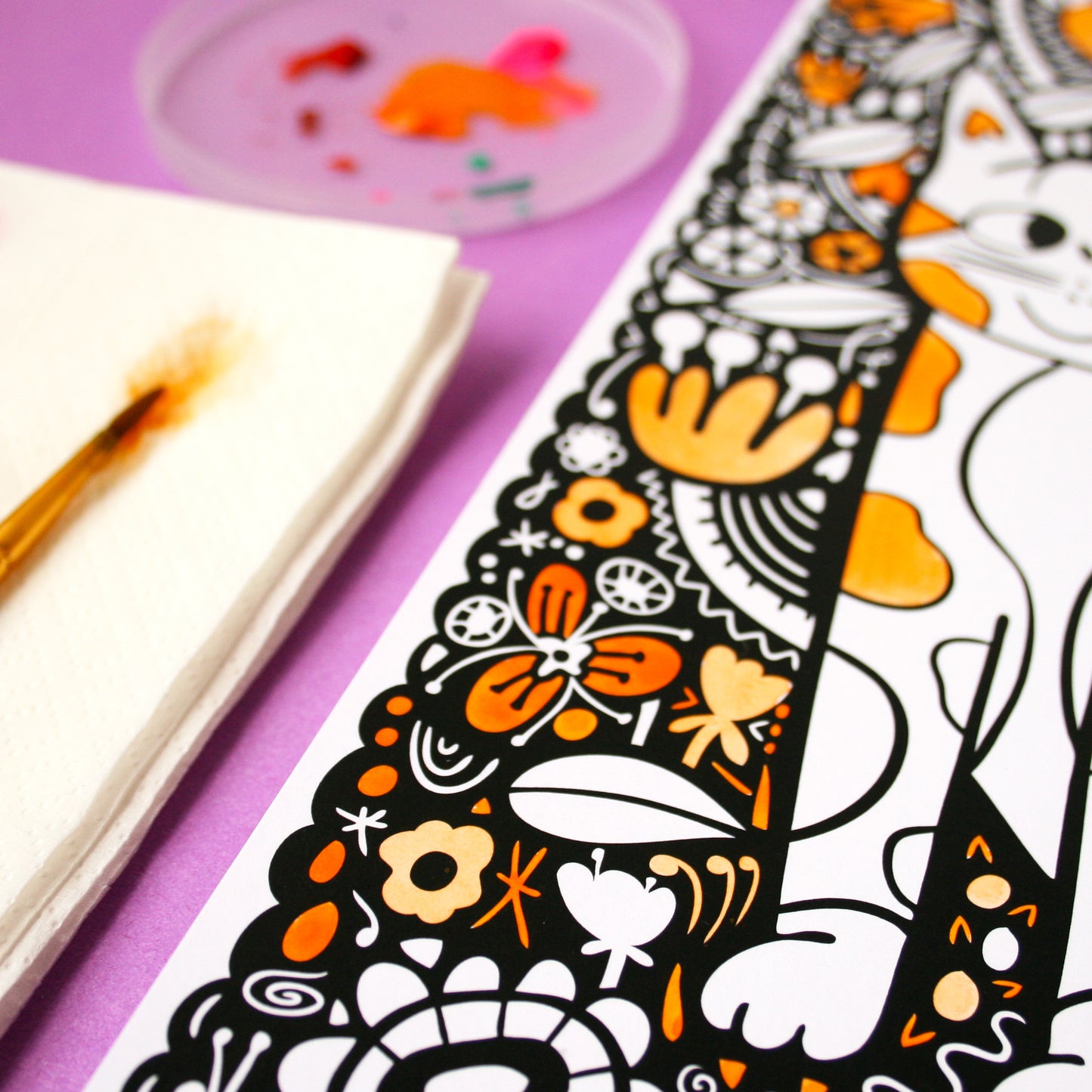 A4 Print - Cat And Flowers