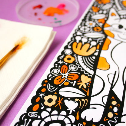 A4 Print - Cat And Flowers