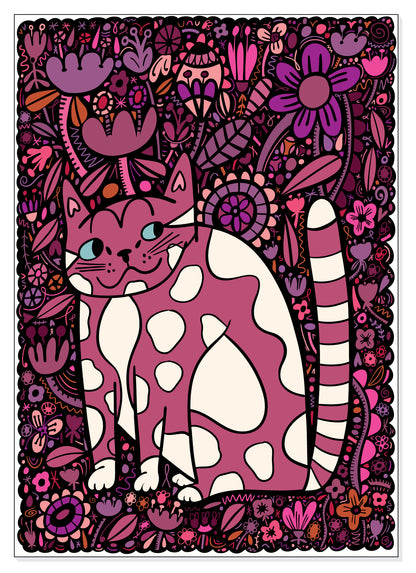 A4 Print - Cat And Flowers