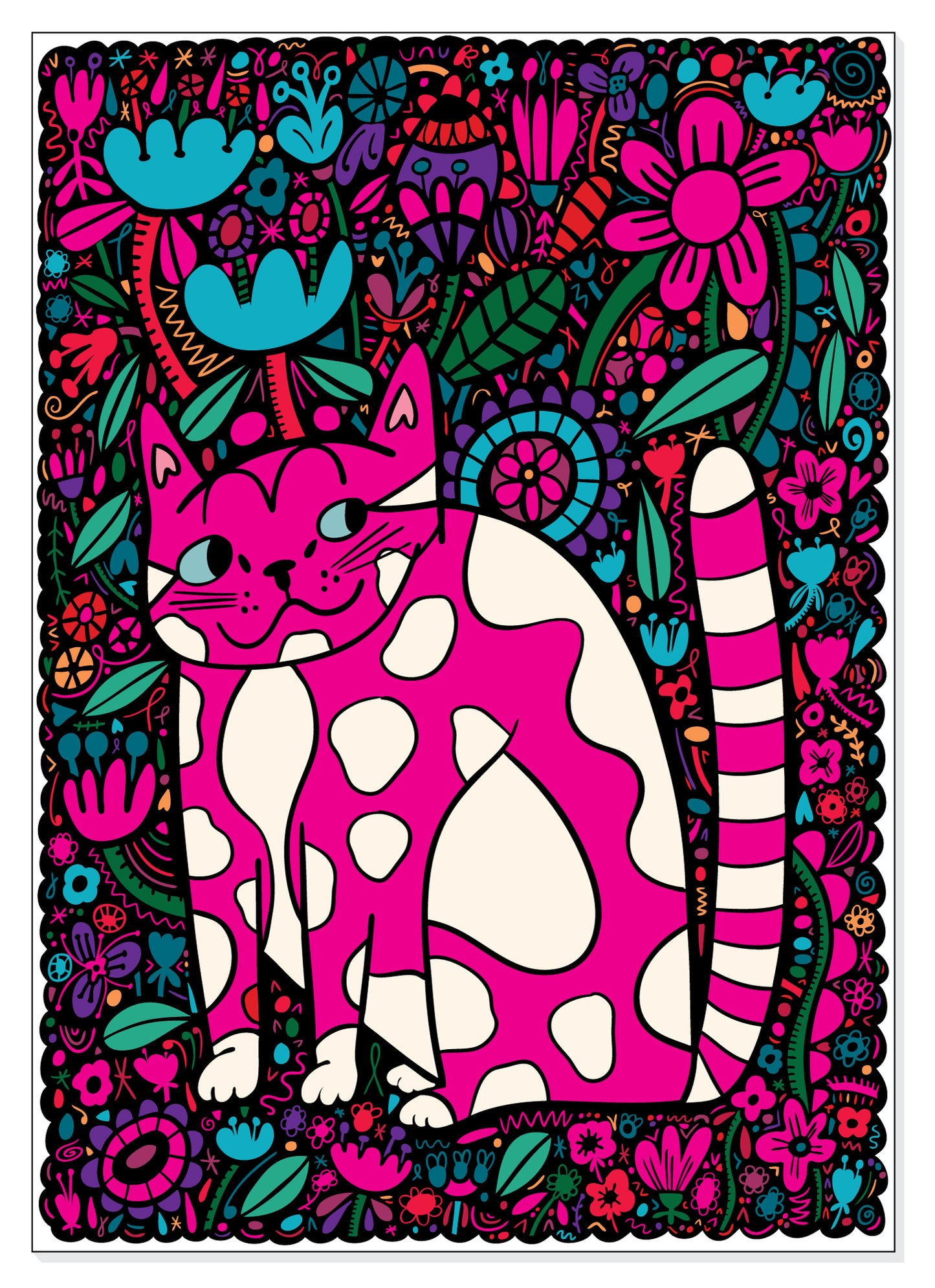A4 Print - Cat And Flowers