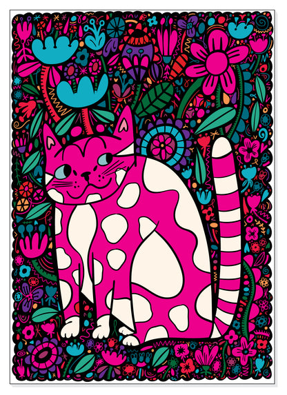 A4 Print - Cat And Flowers