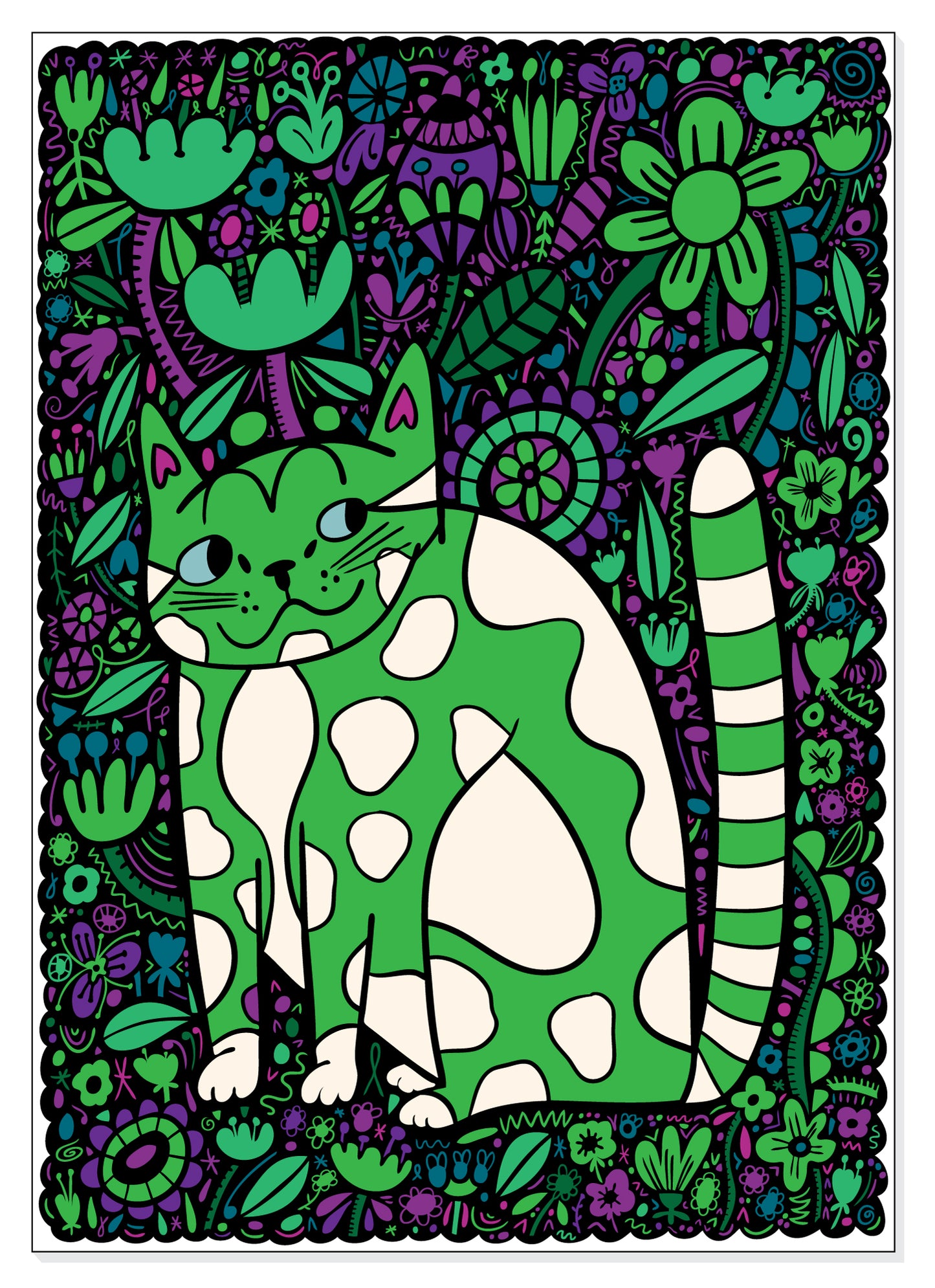 A4 Print - Cat And Flowers