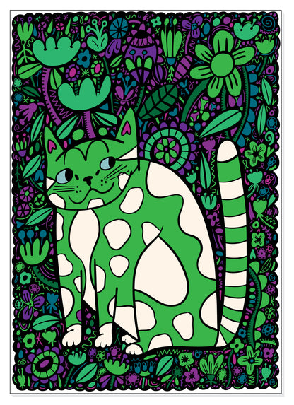 A4 Print - Cat And Flowers