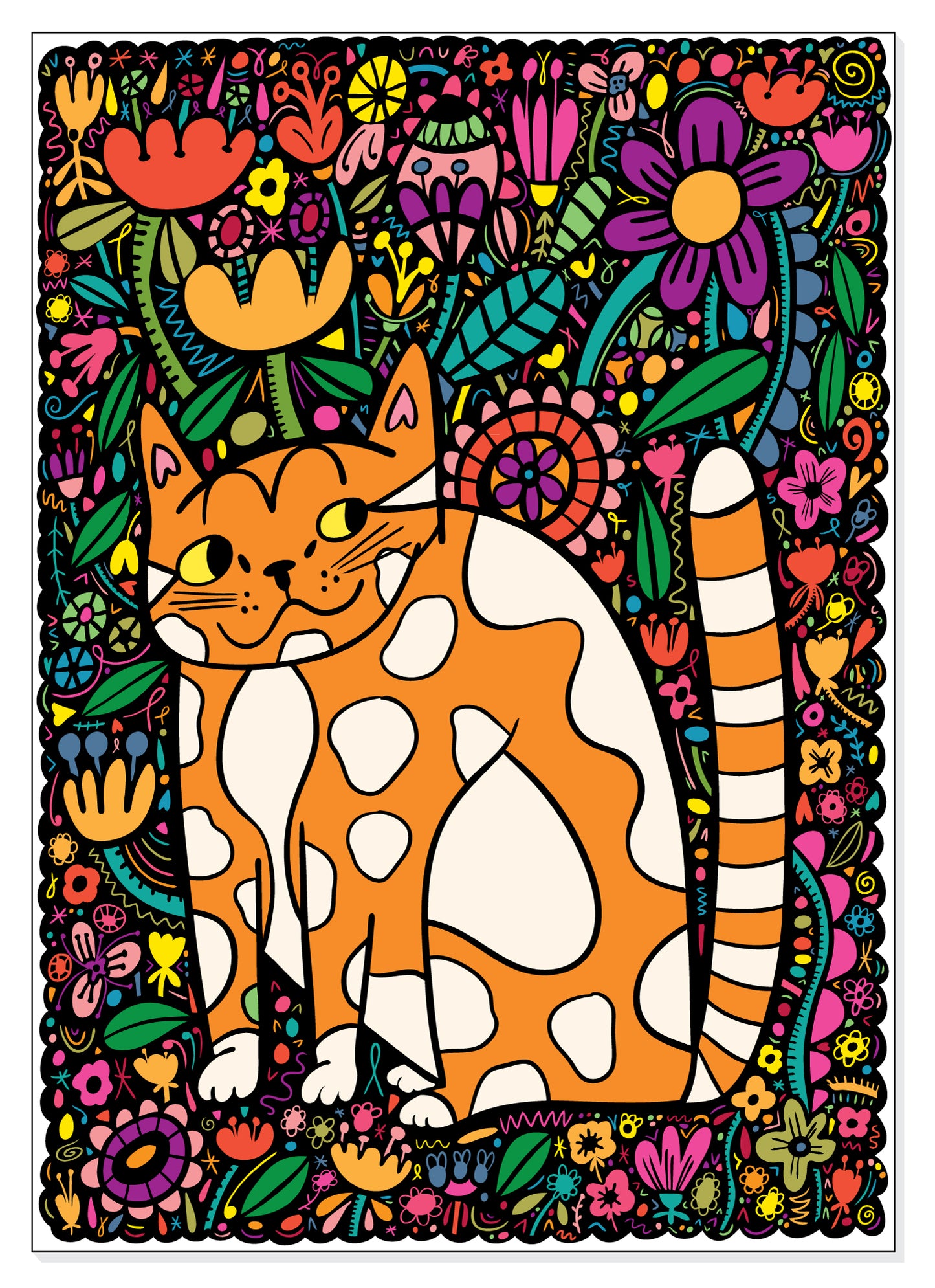 A4 Print - Cat And Flowers